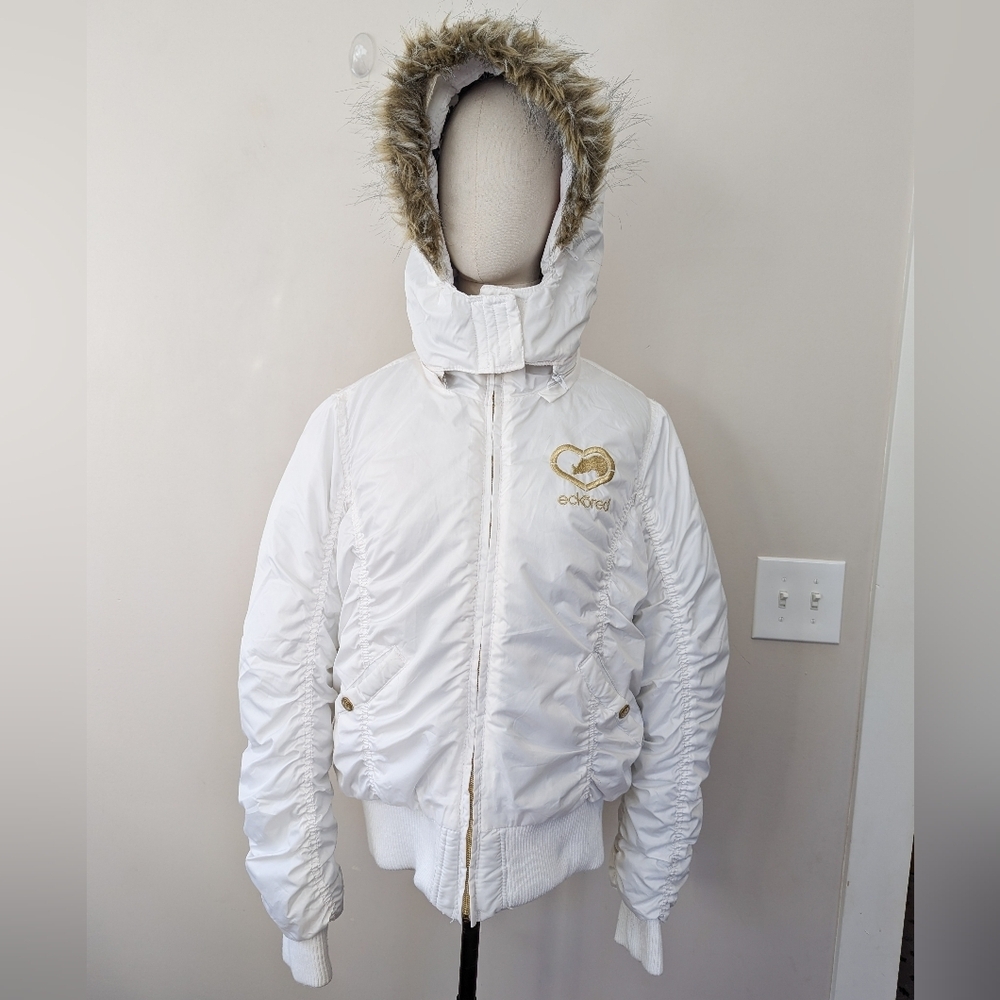 Vintage Y2K Ecko White Fur Trim Puffer Coat